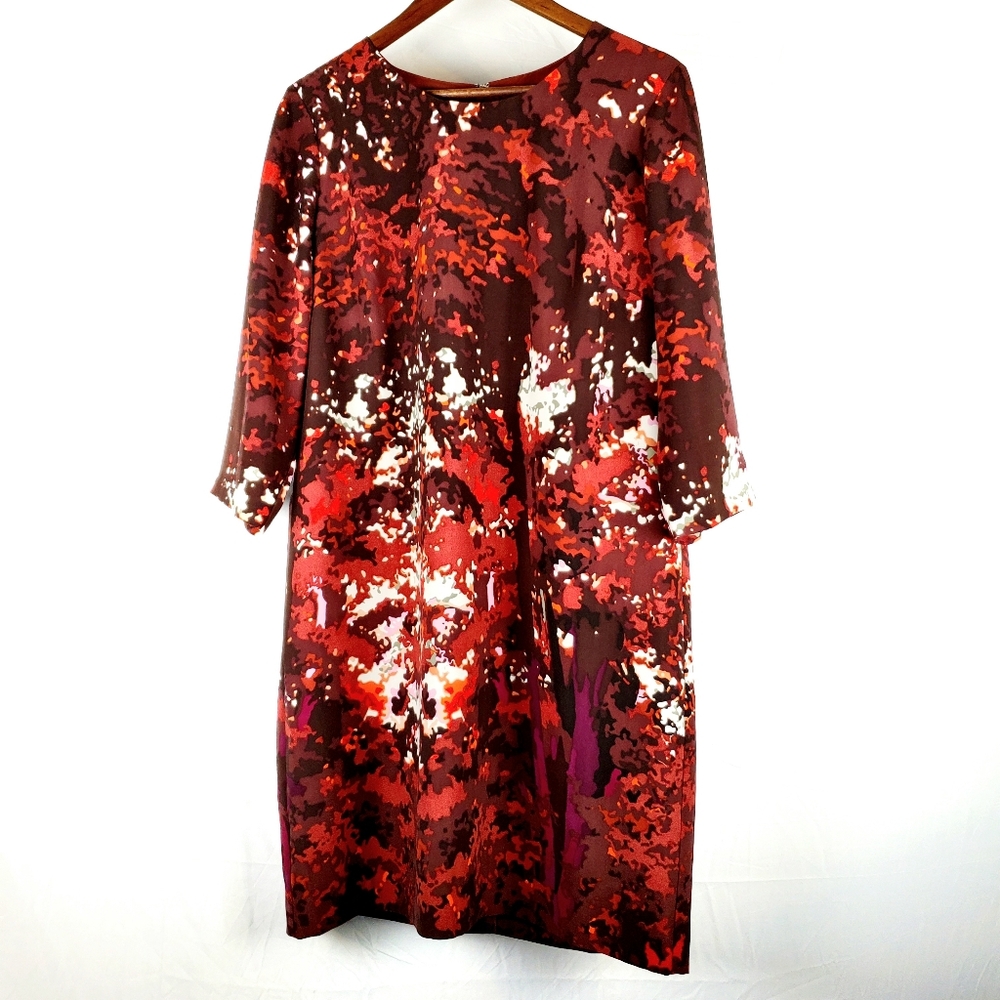Talbots Red Multi Midi‎ Sheath Dress